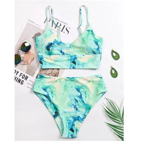 Ensemble De Bikini Taille Haute Pour Femmes Push Up Maillot De Bain Couleur De L Eau Deux