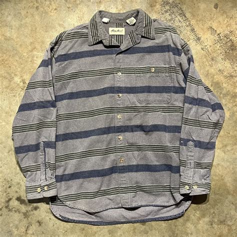 Vintage Vintage 90s Eddie Bauer Greynavy Striped Flannel Shirt Grailed