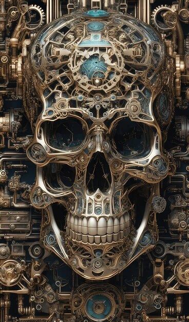 Premium AI Image Mechanical Skeleton Sugar Skull Steampunk