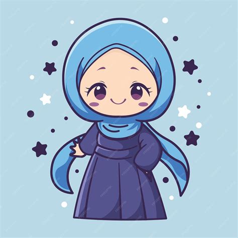 Premium Vector Cute Muslim Girl Wearing Blue Hijab Vector Illustration