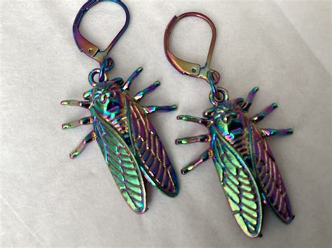 Rainbow Ion Plated Cicada Bug Rainbow Jewellery Inspired By Art Nouveau