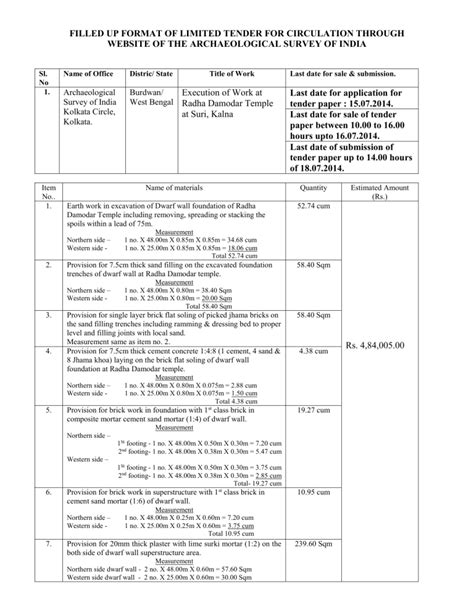 Filled Up Format Of Limited Tender For Circulation