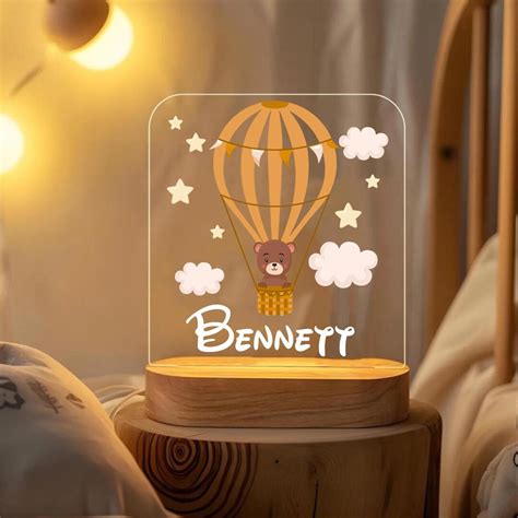 Personalized Hot Air Balloon Night Light Nursery Decor Baby Birthday
