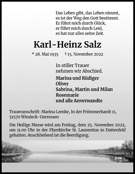 Traueranzeigen Von Karl Heinz Salz Wirtrauern