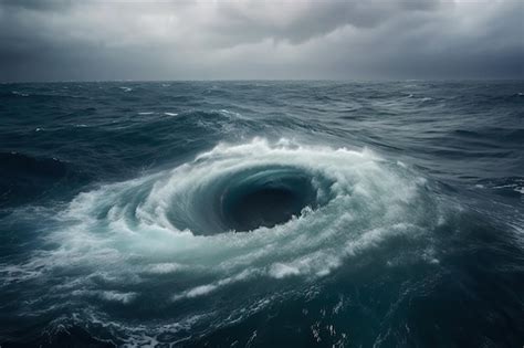 A black hole in the ocean with a cloudy sky in the background ...