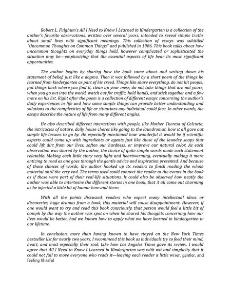 Everything I Really Need to KNow I Learned in Kindergarten - Robert L