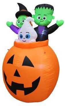 The Holiday Aisle Pumpkin Basket With Baby Ghost Witch And Monster