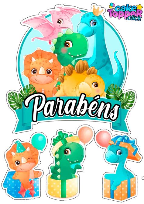 Dinossauro Topo De Bolo Adesivos Fl Mulas Png Caketopper Click