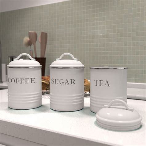 Barnyard Designs White Canister Sets For Kitchen Counter Vintage