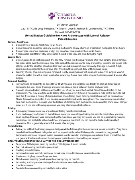 Fillable Online Rehabilitation Guideline For Knee Arthroscopy With