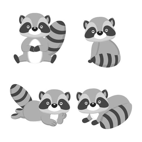 Descargar Lindos Mapaches En Diferente Pose Ilustracion Vectorial