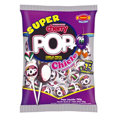 Pirulito Super Cherry Pop Black Recheio Chiclete C Simas Shopee