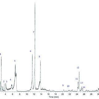 Chromatogram Showing Identified Compounds In Ethanol Extract Peak 1