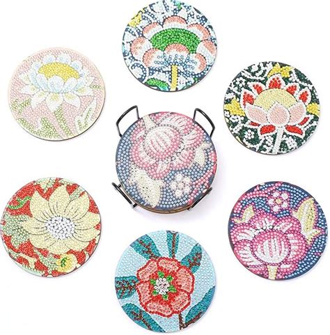 Ymqianyu Diamond Painting Coasters Kits Pcs Diy Flowers Patterns