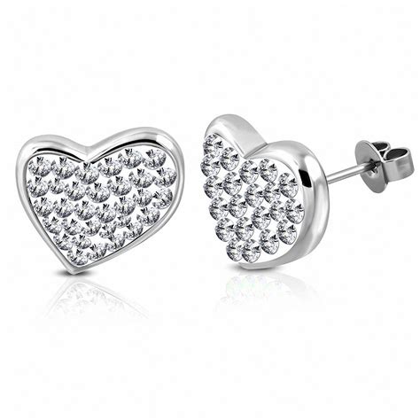 Boucles D Oreilles Clous En Forme De C Ur Avec C Ur Pav En Acier