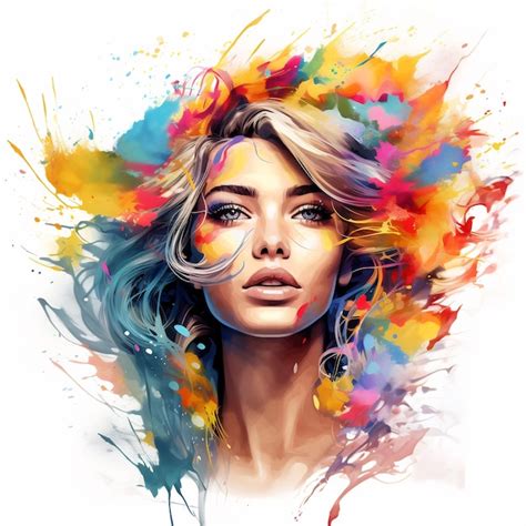 Premium AI Image A Woman With Long Blonde Hair And A Colorful Image Of A Woman With A Colorful