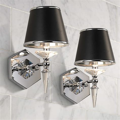 Manhattan 13 High Black And Chrome Crystal Wall Sconce Set Of 2 672v4 Lamps Plus