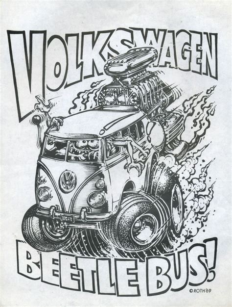 Ed Roth Vtg Paper Print Volkswagen Vw Beetle Bus Hot Rod Drag Race 1969 Cool Car Drawings Bus