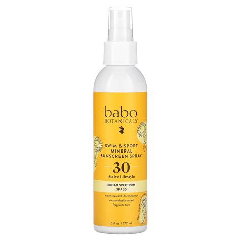 Babo Botanicals, Swim & Sport, Mineral Sunscreen Spray, SPF 30, 6 fl oz ...