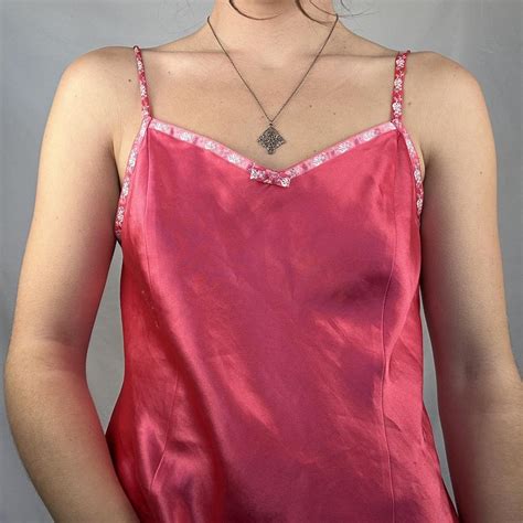 Hot Pink Slip Dress Floral Trim Y K Hotpink Depop