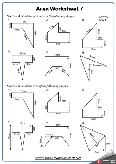 Area Of Composite Shapes Worksheet Year 7