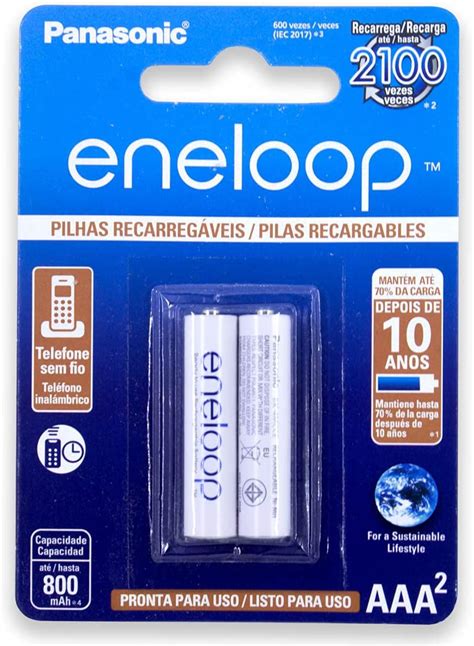 Pilha Recarregável Palito Aaa Eneloop Bk 4mcce 2bb Azul Pacote De 2