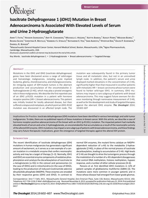 (PDF) Isocitrate Dehydrogenase 1 (IDH1) Mutation in Breast ...