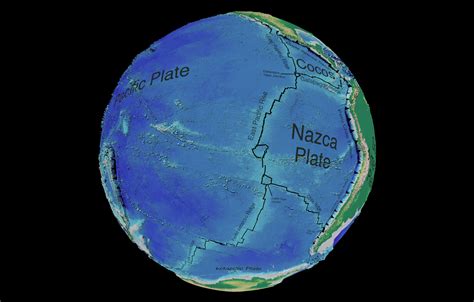 South Pacific Ocean tectonic and bathymetric map - Full size