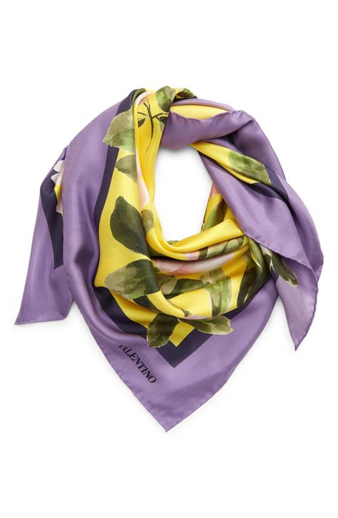 Valentino Garavani Garavani Foulard Floral Print Silk Scarf Multicolor Bright Yellow