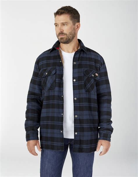 Dickies Men S Sherpa Lined Flannel Shirt Jacket With Hydroshield Ink Navy Plaid Size 4xl