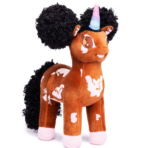 Destiny Vitiligo Unicorn Plush Toy With Afro Puffs 12 Inch