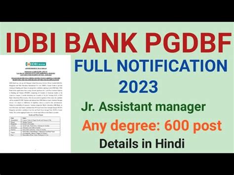 IDBI BANK PGDBF Notification 2023 L 600 Vacancies L Idbi Pgdbf