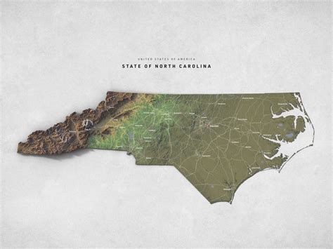 North Carolina Shaded Relief Map Poster Etsy