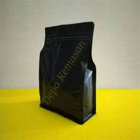 Kemasan Kopi 1KG Biji Kopi Kemasan Flat Bottom Valve Hitam Doff