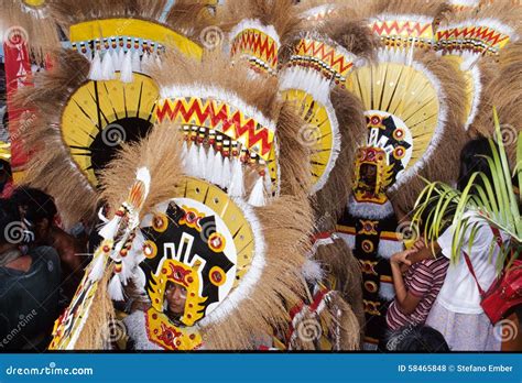 people  costumes   parade  ati atihan festival editorial stock