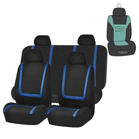 Fh Group Unique Flat Cloth Car Seat Cover Universal Blue Full Set Seat Cover With Air Freshener