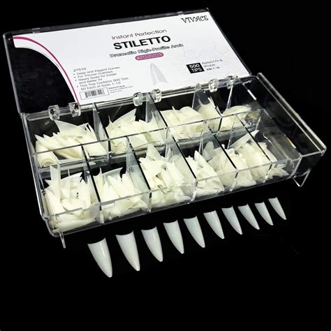 VIVACE Natural Stiletto 500pcs Artificial Fake Nail Tips 10 Sizes For