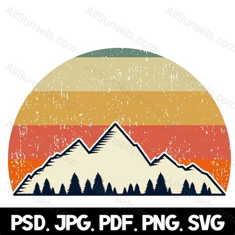 Mountain Trees Retro Sunset PNG SVG Pdf Psd Jpg Vintage - Etsy