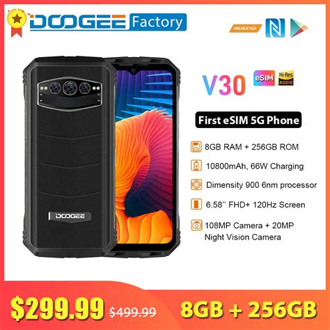 DOOGEE Tel Fono Inteligente V30 Dispositivo Con 8GB 256GB 5G ESIM MTK