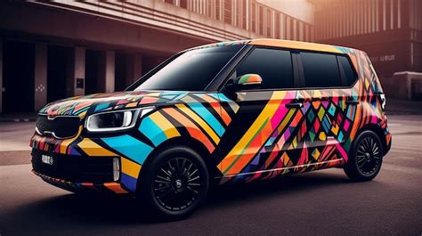 Premium AI Image | A colorful kia minivan with a colorful design on the ...