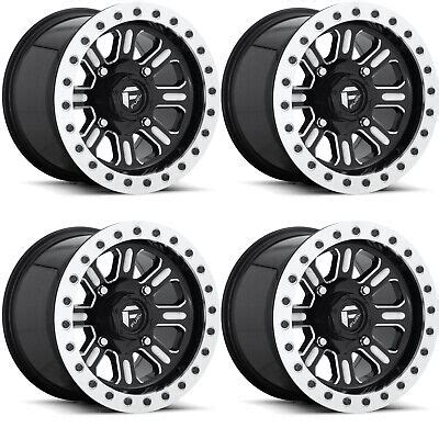 4 ATV UTV Wheels Set 15in Fuel Hardline Beadlock Black D910 4 156 38mm