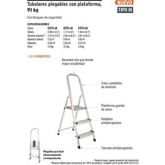 Escalera Tubular Plegable Con Plataforma Peldaños Truper