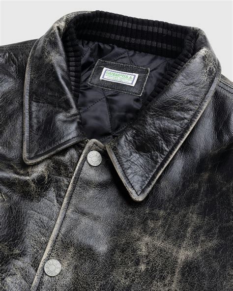 Guess Usa Distressed Leather Letterman Jacket Black Highsnobiety Shop