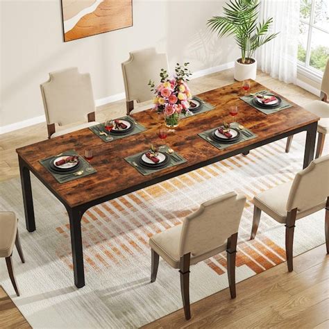 BYBLIGHT Roesler Rustic Brown Wood 4 Legs 78 7 In W Long Dining Table