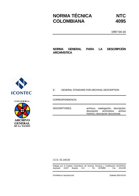 PDF NORMA TÉCNICA NTC COLOMBIANA 4095 Colombia propuso entonces