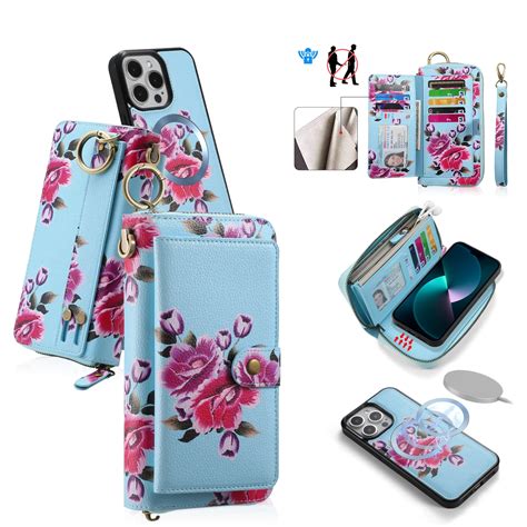 Elehold Handbag Wallet With Case For Iphone 13 Mini Flower Floral Pattern With Card Holders