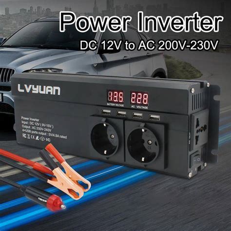 Car Inverter 6000W Peak DC 12V 24V To AC 220V LED Display EU Plug