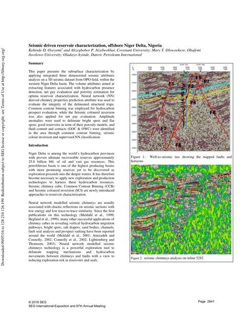 PDF Seismic Driven Reservoir Characterization Offshore Niger Delta