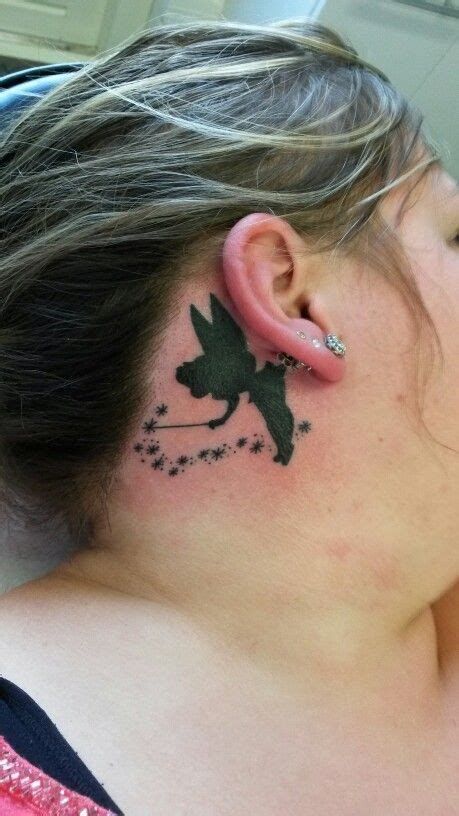 Tinkerbell Silhouette Tattoo Behind Ear