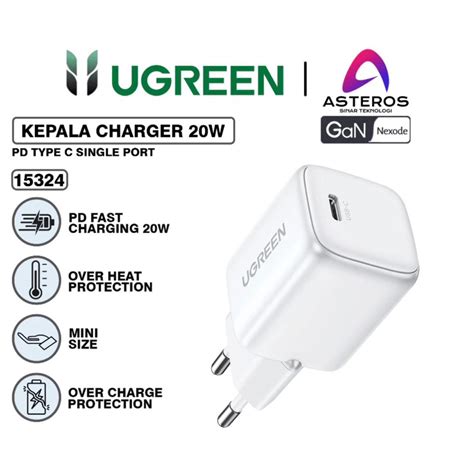 Jual UGREEN Kepala Charger PD Type C GAN Fast Charging 20w 15324